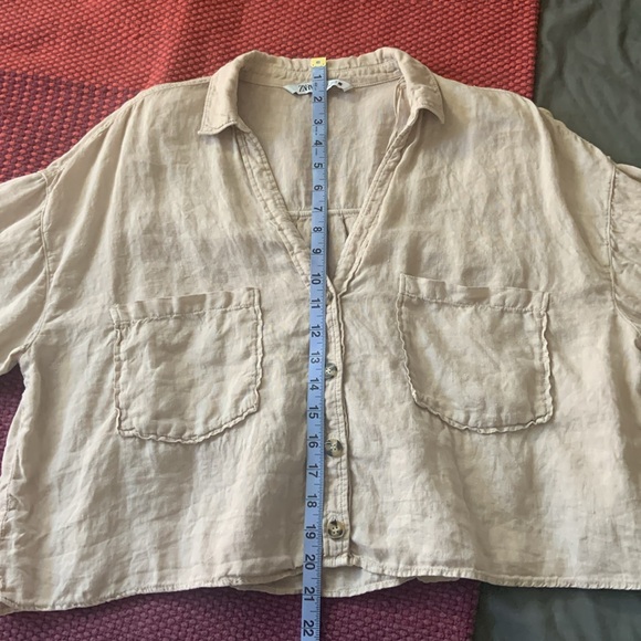 ZARA SIZE L Cream Linen Button-up Blouse - Picture 3 of 10